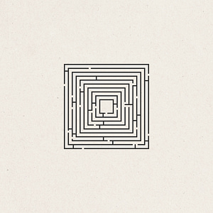 Image consisting of a black line drawing of maze on beige background.